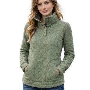 Marmot Roice Quilted Pullover Sweatshirt Green Mock Neck Outdoor Jacket M